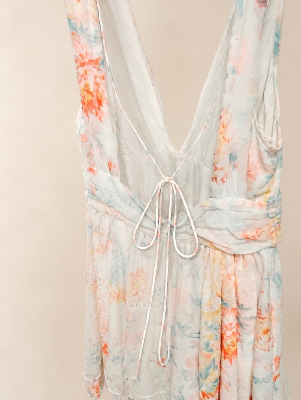Abercrombie & Fitch Pastel Floral Chiffon Plunge Open Back Mini Dress M - Picture 6 of 15